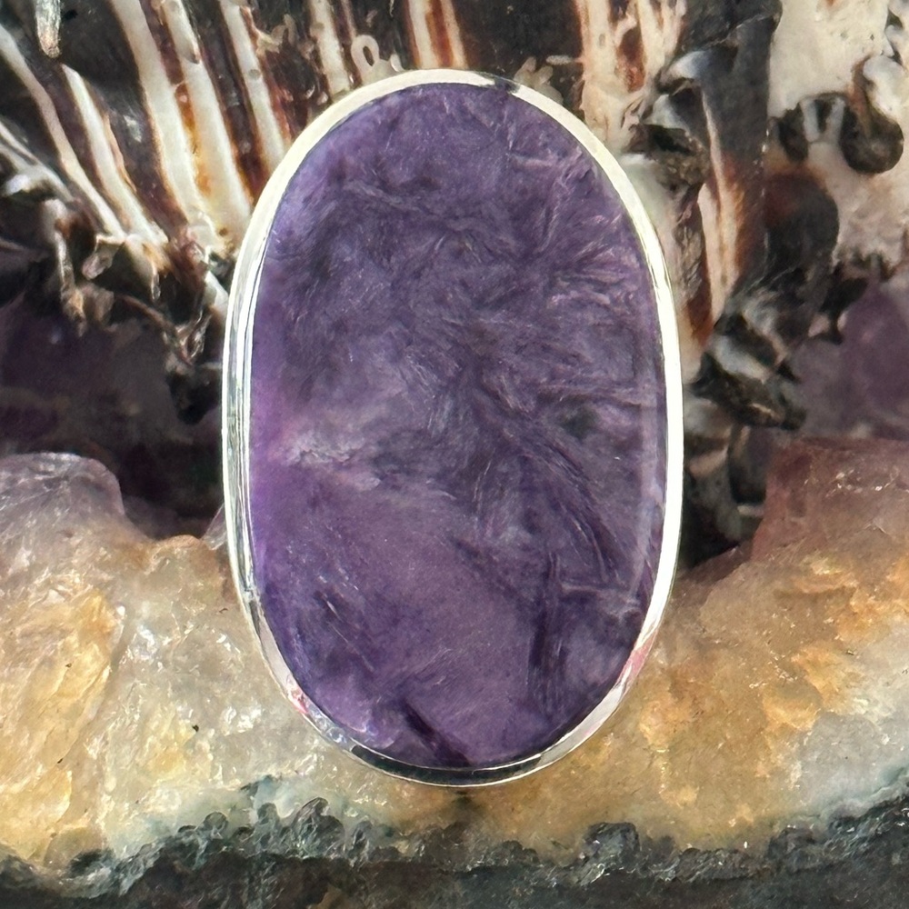 Charoite Statement Sterling Silver Ring - image 1